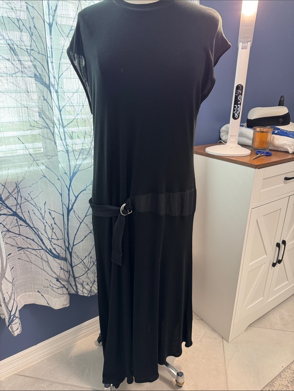 rag & bone- Black Belted Midi Dress - Casual Elegant Women's Dress